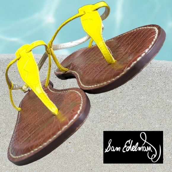 Sam Edelman Size 8.5 M Gigi T Bar Yellow Crocodile Leather Thong Sandals - Picture 5 of 12